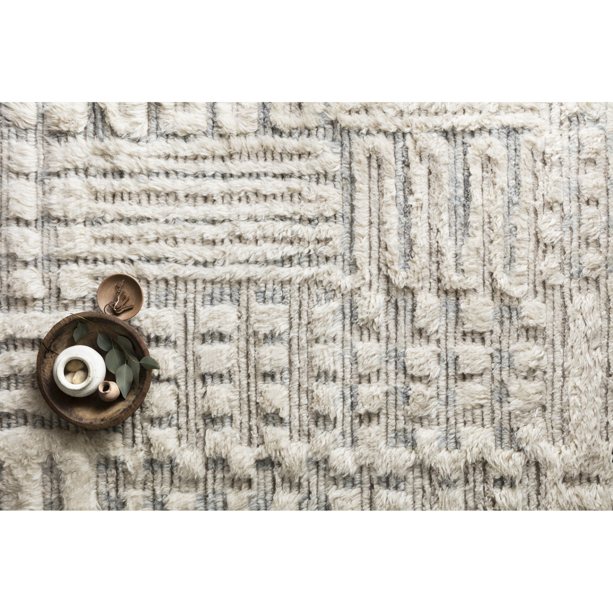 Benjamin Handmade Ivory/Sky Rug, Square 1'6" x 1'6"