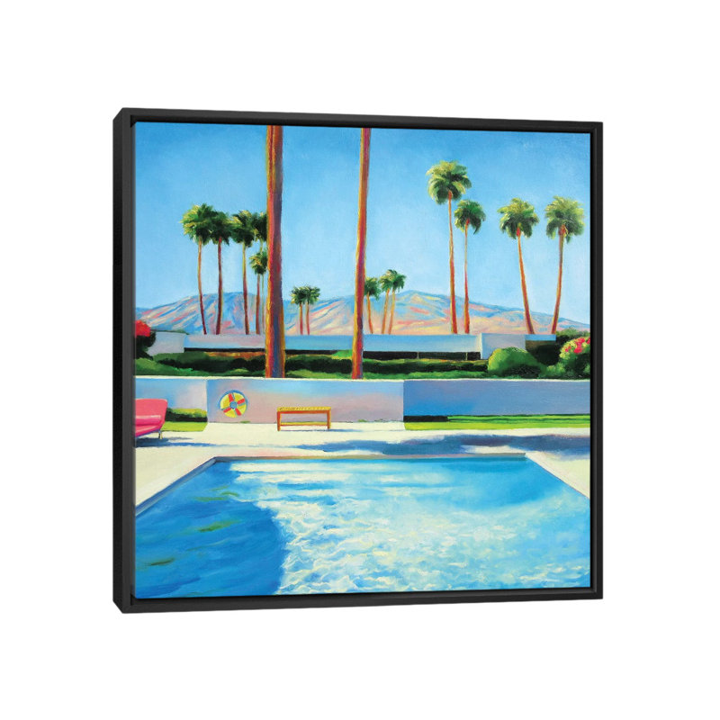 Palm Springs Pool 1 Piece Wall Art on Canvas, 45.72 cm H x 45.72 cm W x 4.445 cm D, Black