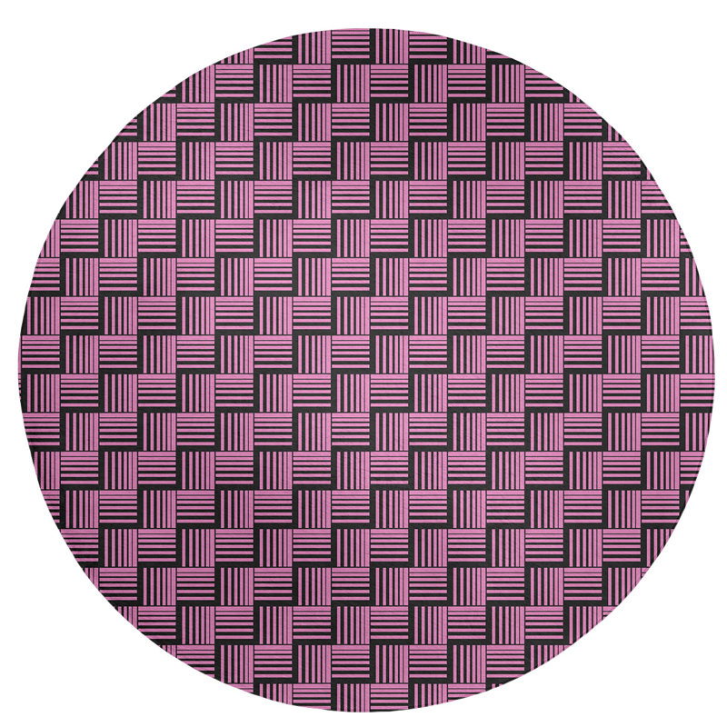 Tapis rose/noir à rayures basketweave, Rond 5 pi