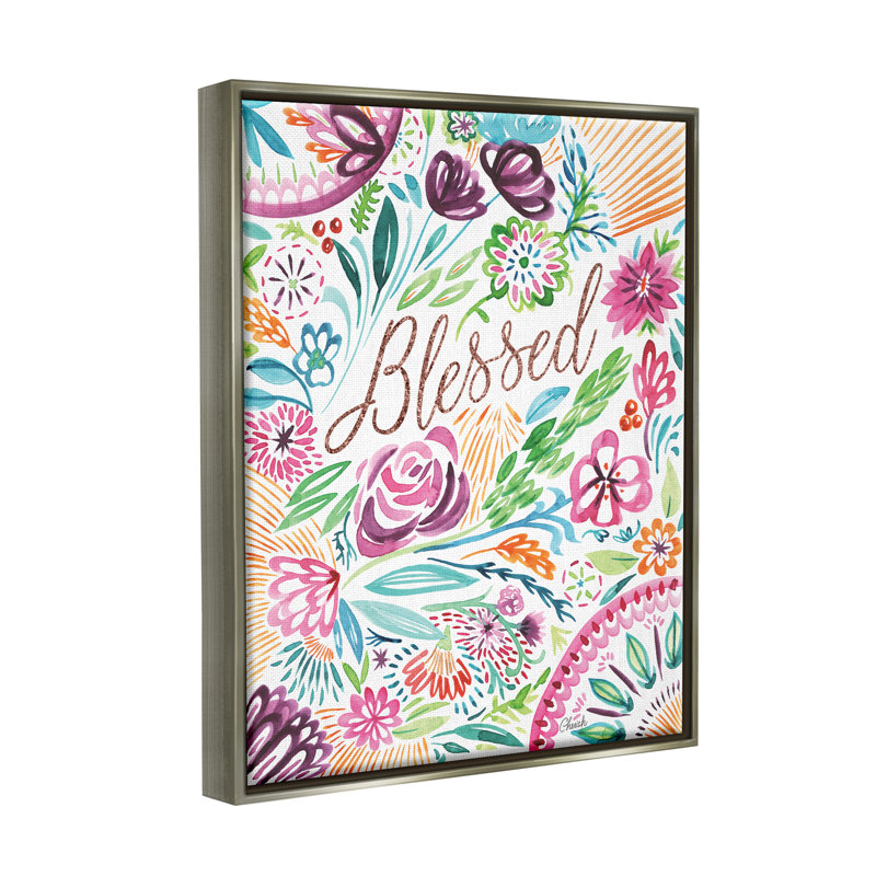 «Blessed Whimsical Flower Shapes» par Sally Swatland - impression, H 31 po x l 25 po x P 1,7 po, Cadre flottant gris lustré