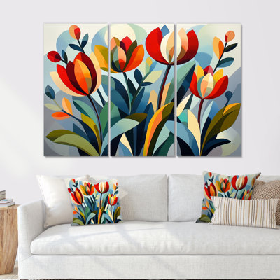 «Green Mid Century Mod Nature Tulip V», ensemble d'art mural abstrait Mid-Century