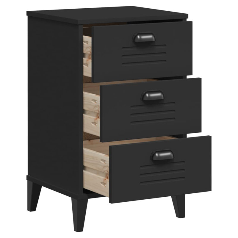 Table de chevet en bois massif Clemensia, Noir