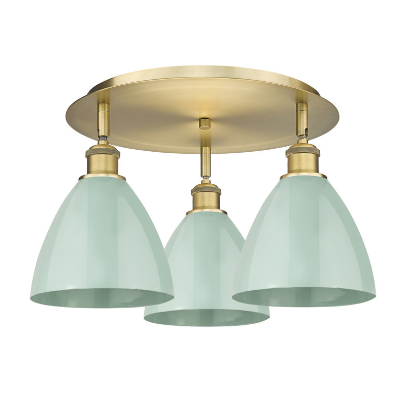 Plafonnier encastré 3 lumières 7,5 po Allare, Laiton brossé, Écume de mer, écume de mer