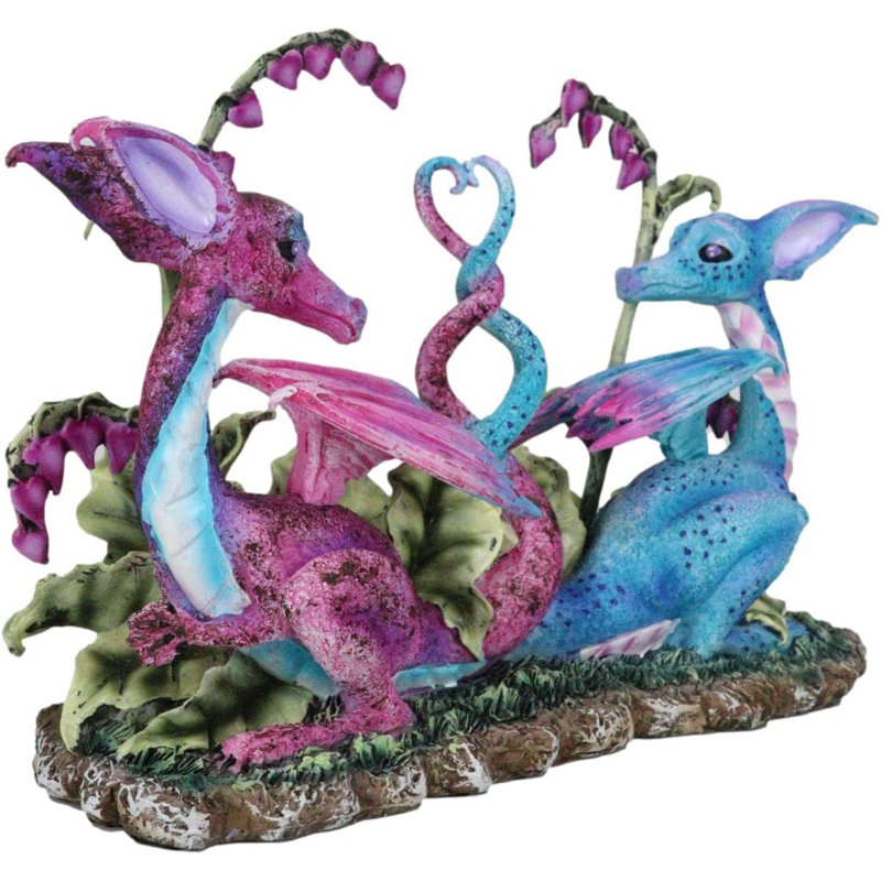 Harveen Valentines Love Dragons Couple avec queues entrelacées en forme de cœur