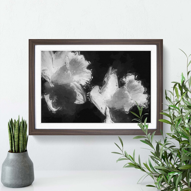 Pair of Daffodils in Abstract - Picture Frame Graphic Art Print, Walnut Framed, 27cm H x 36cm W x 2cm D