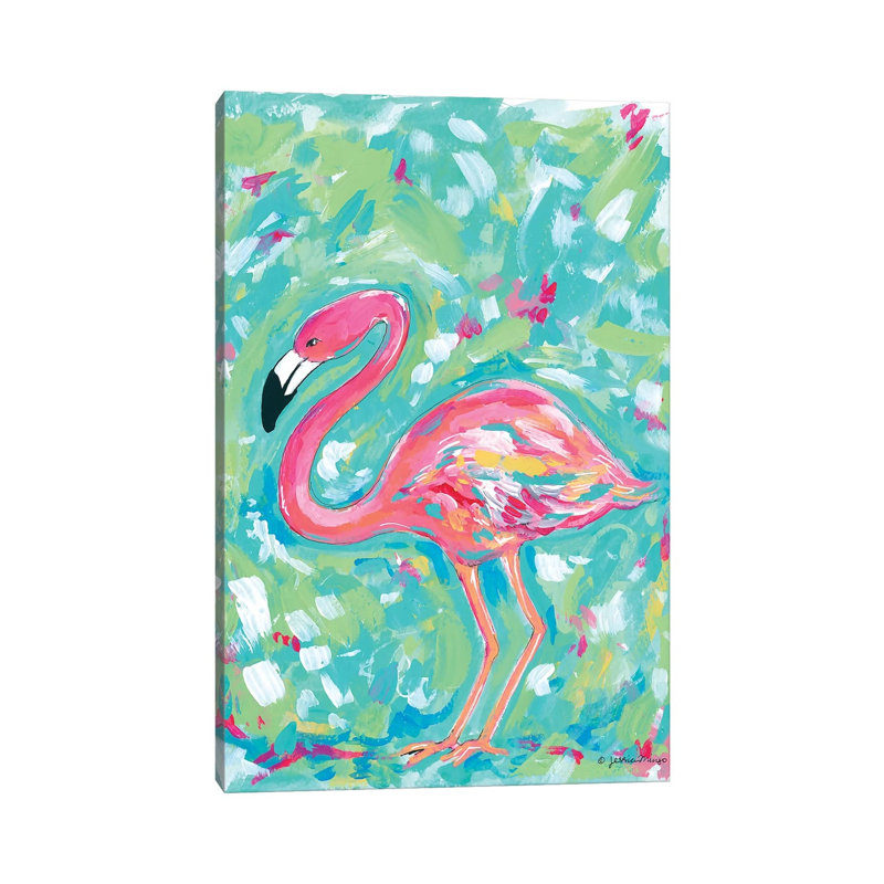 Summer Flamingo by Jessica Mingo - Wrapped Canvas Painting, 20.32 cm H x 30.48 cm W