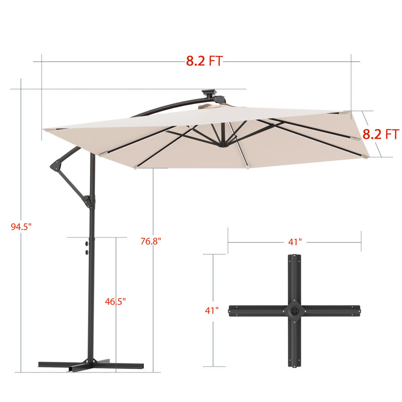 Parasol de terrasse 8,2 pi à DEL: Protection contre le soleil et la pluie avec éclairage ambiant, Beige