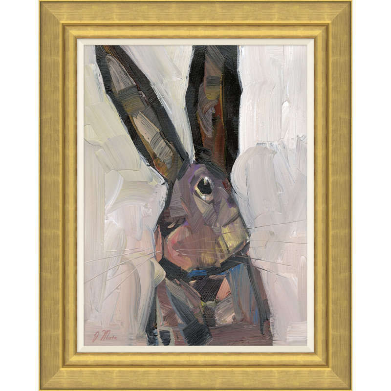 Large Eared Bunny Painting by Joseph Mota, 20.25" H x 16.25" W, Gold Framed Canvas