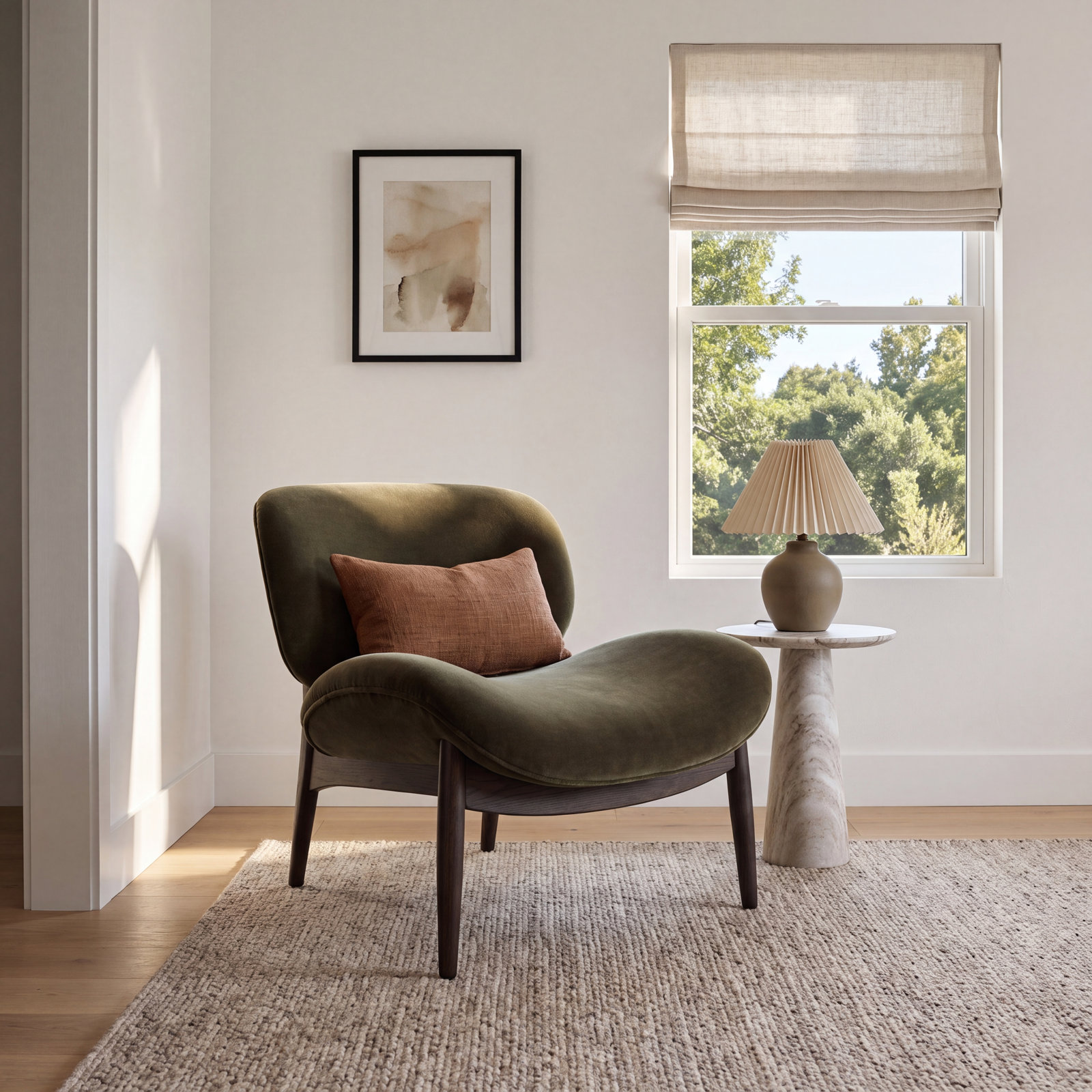 Oak Side Chair, Monte Olive Wool, Sienna Brown