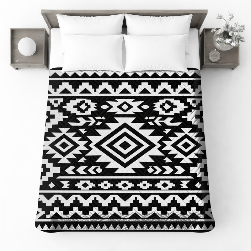 Couvre-lit matelassé noir et blanc Aztec, Twin