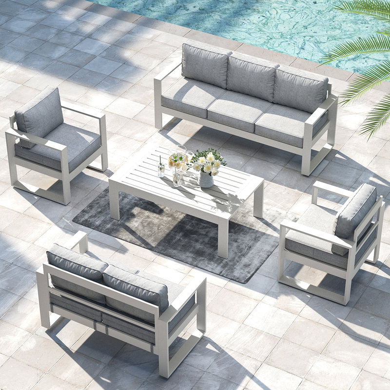 Standalone Product 7 - Person Patio Conversation Set with Cushions, Light Gray /White