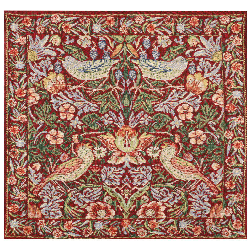 Strawberry Red Belgian Jacquard Square Cushion Cover