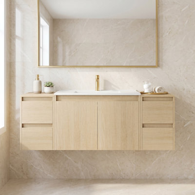 Meuble-lavabo simple 54 po avec lavabo en céramique et conception sans poignée