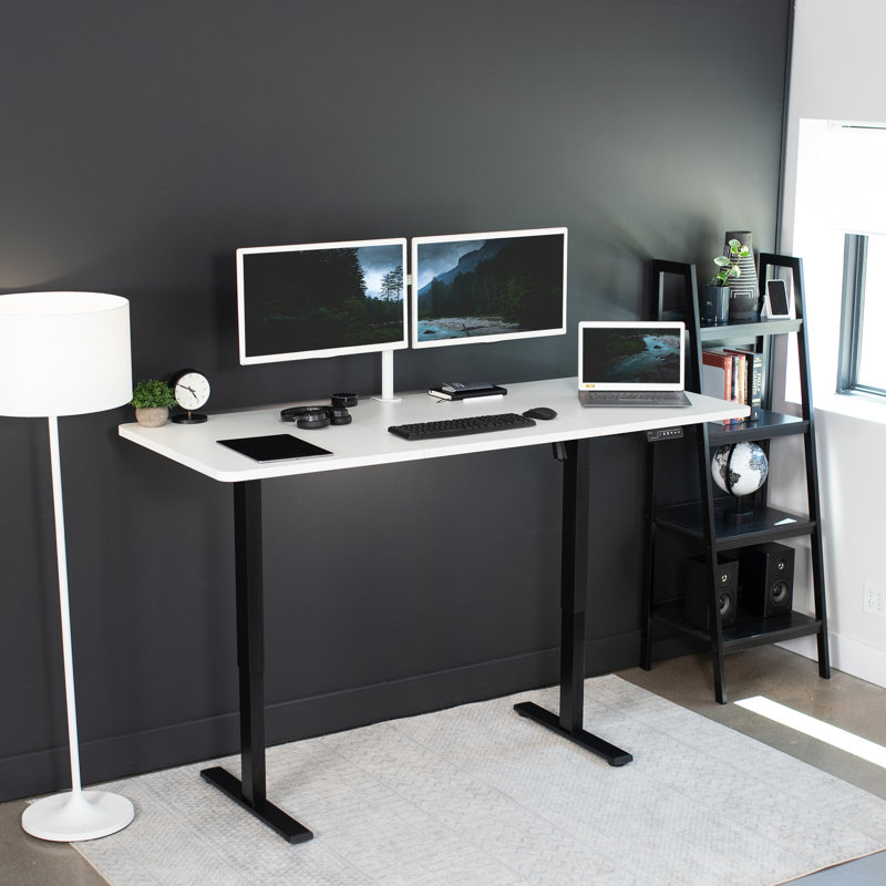 71'' White and Black Adjustable Height Electric Standing Desk