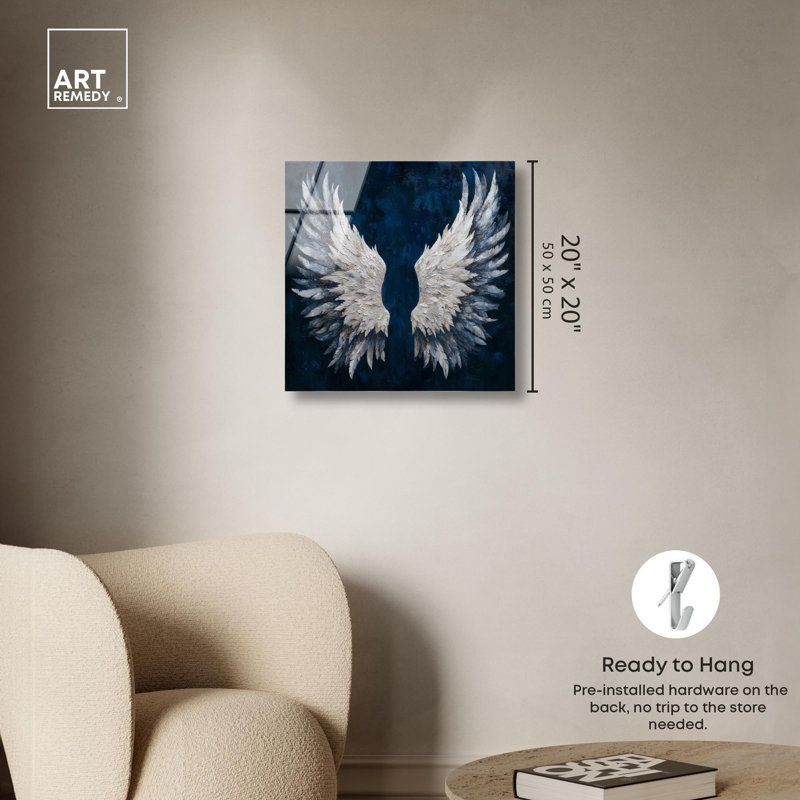 «Angel Wings on Navy» par Christian Remedy, H 20 po x l 20 po
