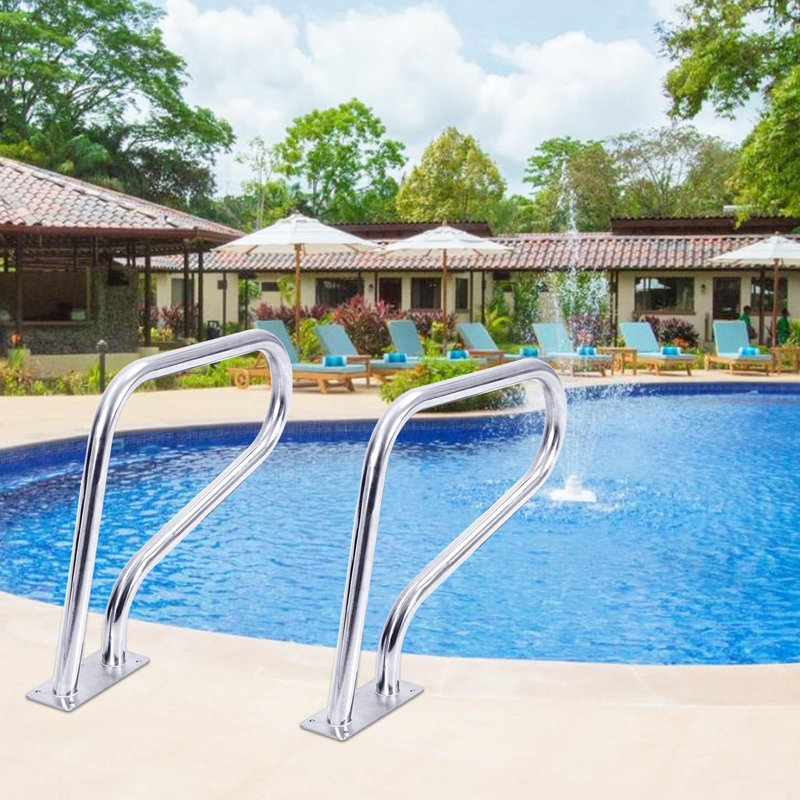 32'x22.5' Stainless Steel Pool Handrail – Inground Swimming Pool Railing with Non-Slip Blue Grip Cover, Rustproof Safety Grab Rail for Spa, Hot Tub, Steps – Complete Mounting Kit Included