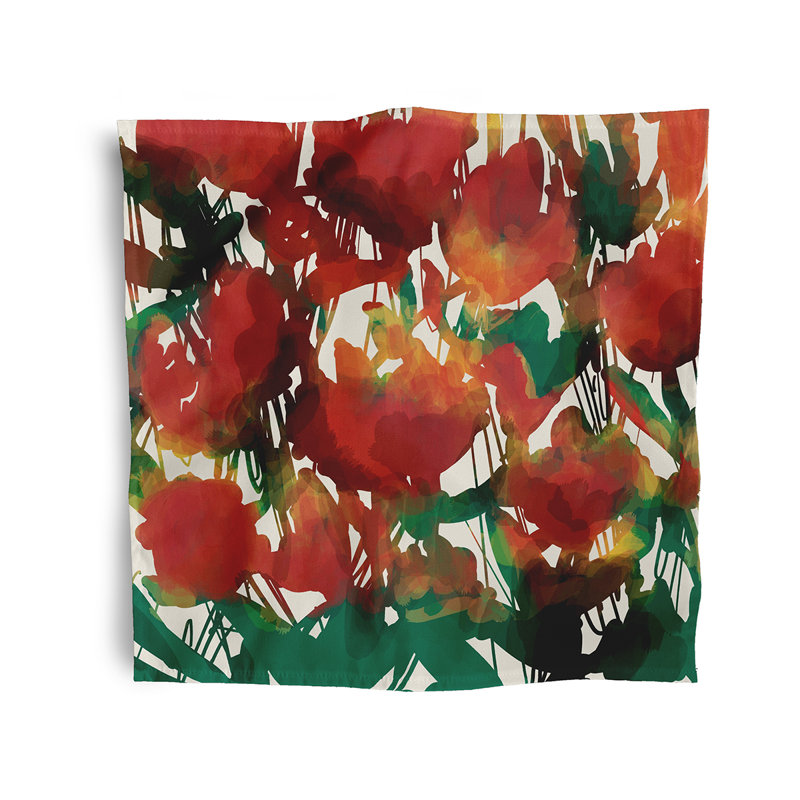 Chetana Polyester Floral Square Napkin, Red