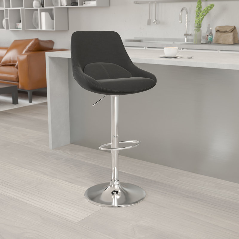 Tabouret de bar pivotant à hauteur réglable au gaz contemporain avec coussin de soutien - Tabouret de cuisine, Black Fabric