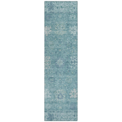 Machine Washable Indoor/Outdoor Xhevrie Teal Rug