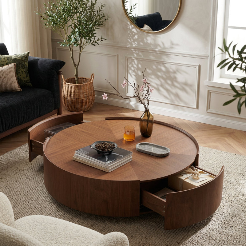 Table basse circulaire avec base en fer