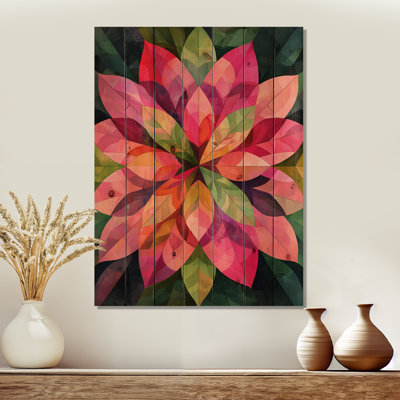 Kaléidoscope, feuilles, art mural en bois sur bois de pin naturel