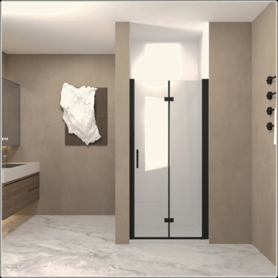 Bifold Shower Door, 1/4"(6Mm) Tempered Glass, Aluminum Frame, Explosion Proof Film