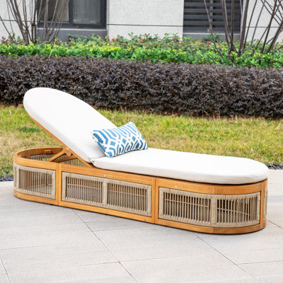 Elijah Acacia Reclining Outdoor Chaise Lounge With Cushions