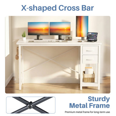 47" Modern Computer Desk with 2 Storage Drawers & X-Frame Support