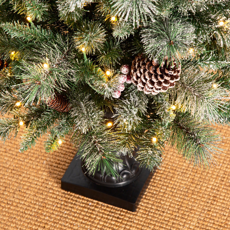 Arbre de Noël cyprès blanc givré illuminé, 5 pi