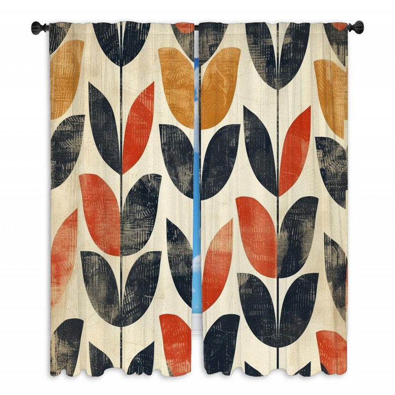 Rideaux de fenêtre botaniques rétro avec rideaux à feuilles d'automne - 2 panneaux, L 40 po x L 54 po