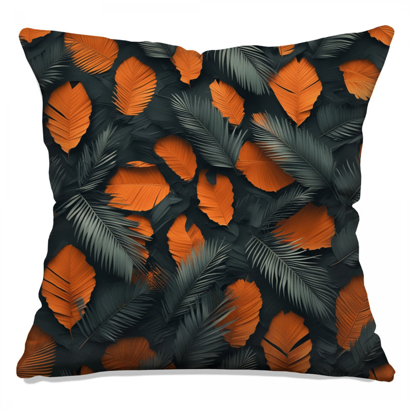 Coussins décoratifs à double face en feuilles de palmier orange et gris, 20 po x 20 po