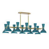 Clare Chandelier - 10-Light - Modern Brass - Baby Blue