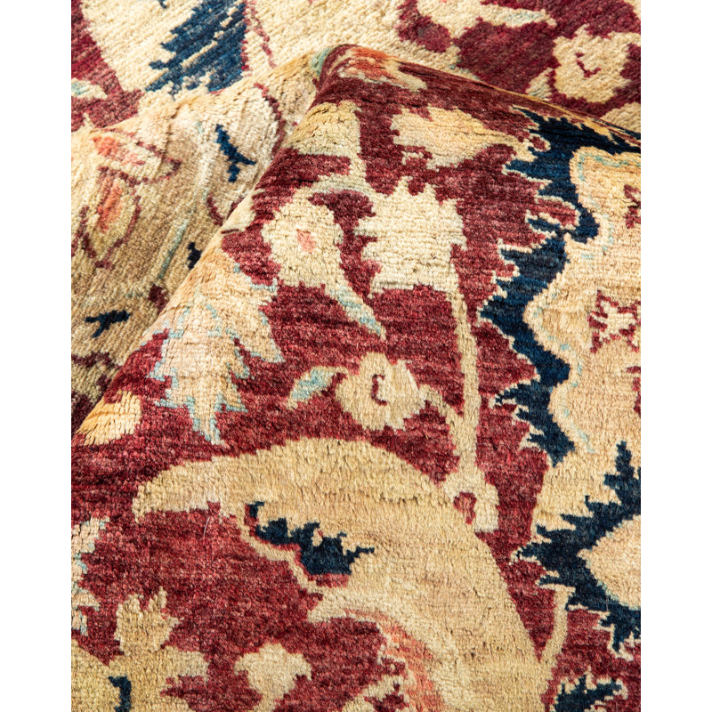 Tapis unique rouge / bleu noué à la main 7 pi 10 po x 10 pi 2 po Keenan