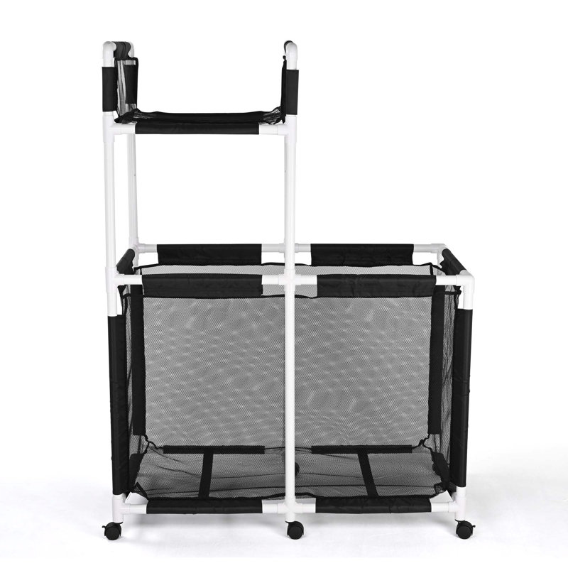 Extra Large Mesh Pool Storage Bin Noodles Holder Toys Organizer Rolling 6 Wheels Double Decker Cart