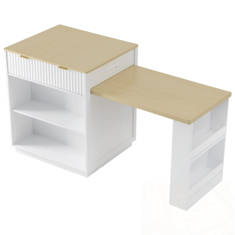 Kitchen Island with Power Outlet, Double-Side Storage and 2 Drawers, White