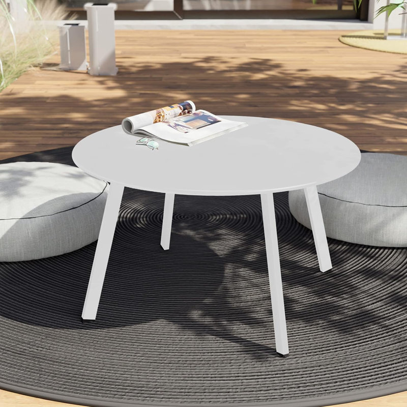 Aljawhara Round Metal Outdoor Coffee Table , 27.5'' in. W 27.5'' in. D, White