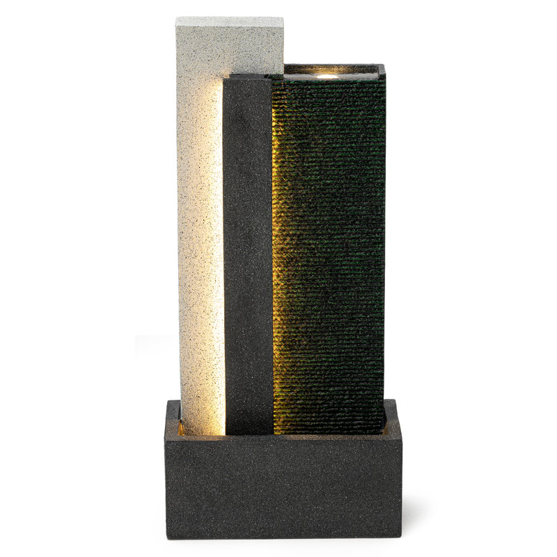 38.25"H Oversized Morden Textured Surface Polyresin Outdoor Floor Fountain With Pump And LED Light (KD)