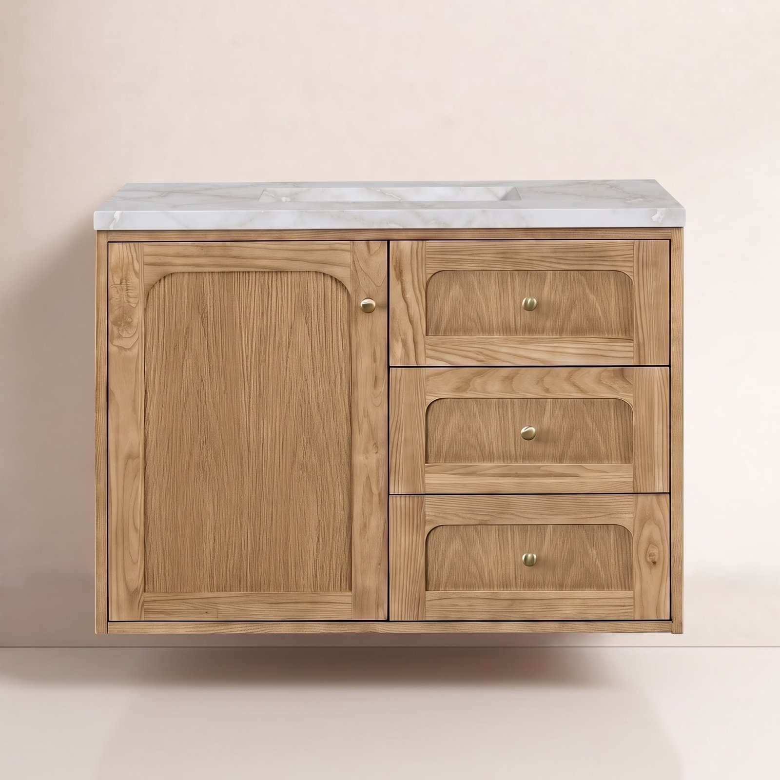 Laurent 36" Single Bathroom Vanity, Light Natural Oak, Victorian Silver, 8" Widespread