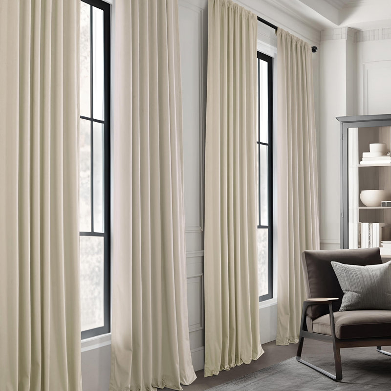 Basic Deluxe Velvet Room Darkening Curtain Pair - 2 Panels Window Curtains, Light Ivory, 50" W x 84" L
