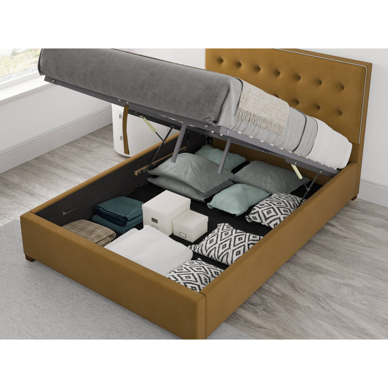 Abarca Upholstered Ottoman Storage Bed, Kingsize (5'), Ochre