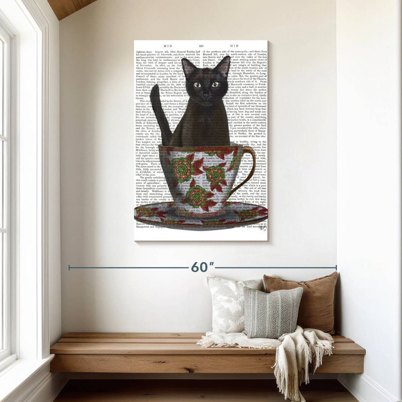 Ketti Black Cat In A Teacup I, 45" H x 30" W