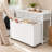 3-Section Rolling Laundry Hamper with 2 Drawers, Storage Shelf, 4 Hooks & Wheels, Laundry Sorter Cart for Laundry Room Organization-430481042