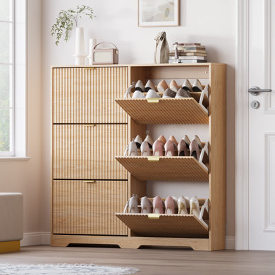Shoe Cabinet with 6 Flip Drawers, 46.7" Wide Fluted Entryway Shoe Storage, Freestanding Composite Wood Cabinet with Adjustable Shelves