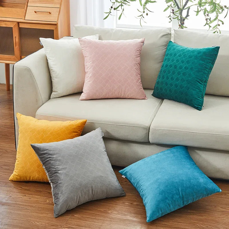 Velvet Checkered Geometric Velvet Reversible Pillow Cover (Set of 2) WARISI 