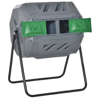 Outdoor Dual Chamber 360° Rotating Composter 43 Gallon Dark Green