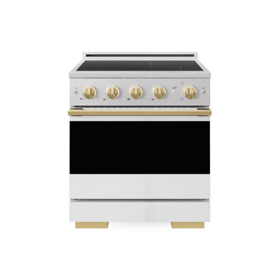 ZLINE Autograph 30 in. Satin Stainless Marino Induction Range with White Door and Gold Accents