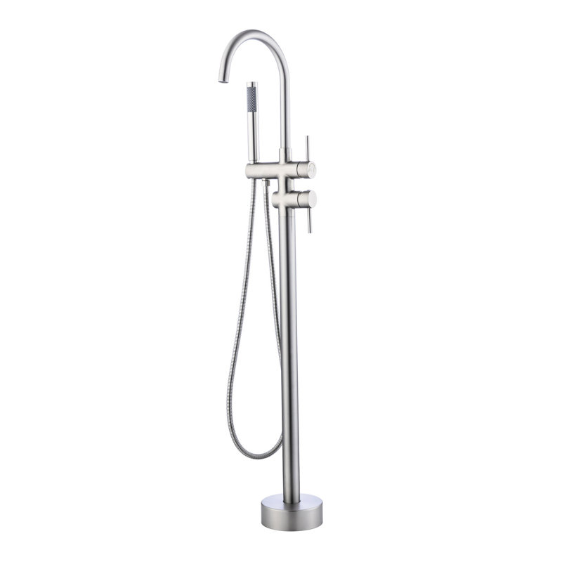 Freestanding Tub Faucet In Stainless Steel With 360-degree Movement Solid Brass Seals And 3.5 In. Height Nickel
