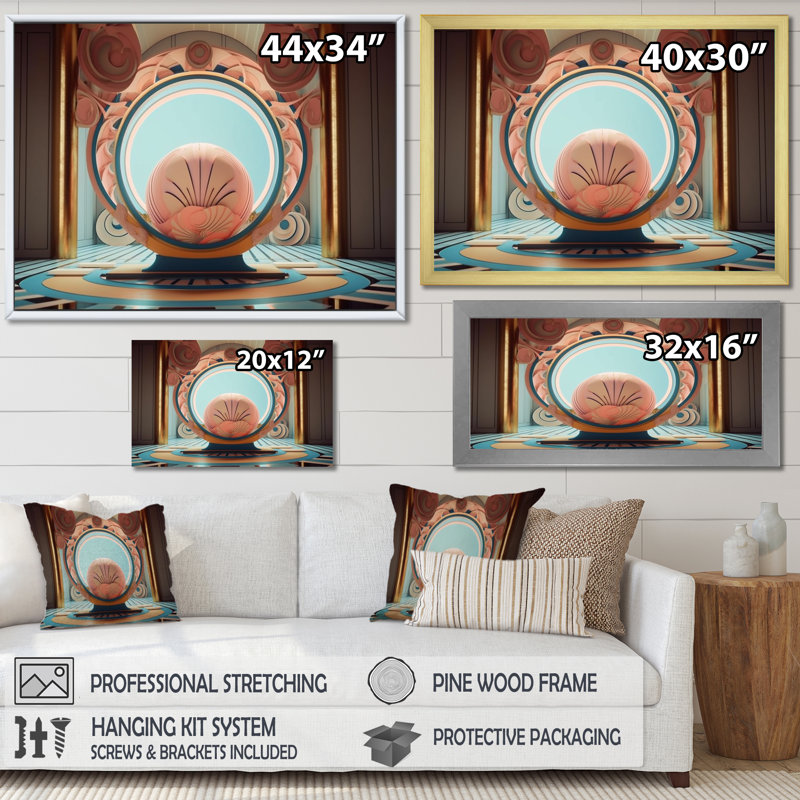 «Graphic Bliss Retro Futuristic Architecture I», impression sur toile, H 12 po x l 20 po x P 1 po, Cadre simple noir