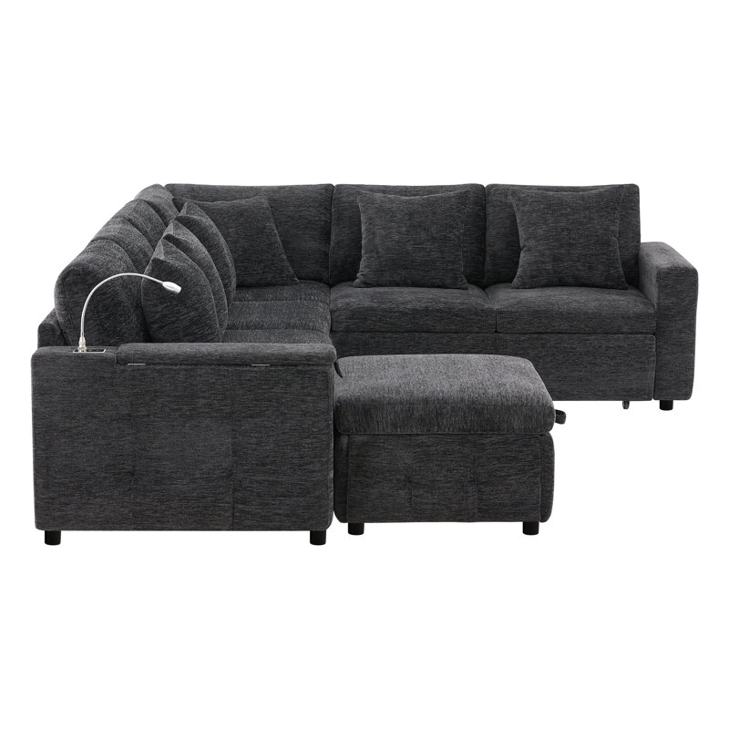 Lit modulaire en chenille 117 * 90 po avec 6 sièges, rangement à mouvement, panneau de table rabattable, lampe de lecture tactile et porte-gobelet modulaire de type C, pivotant et pivotant
