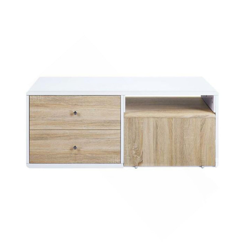 Rectangular Coffee Table with Pull-Out Table, White High Gloss